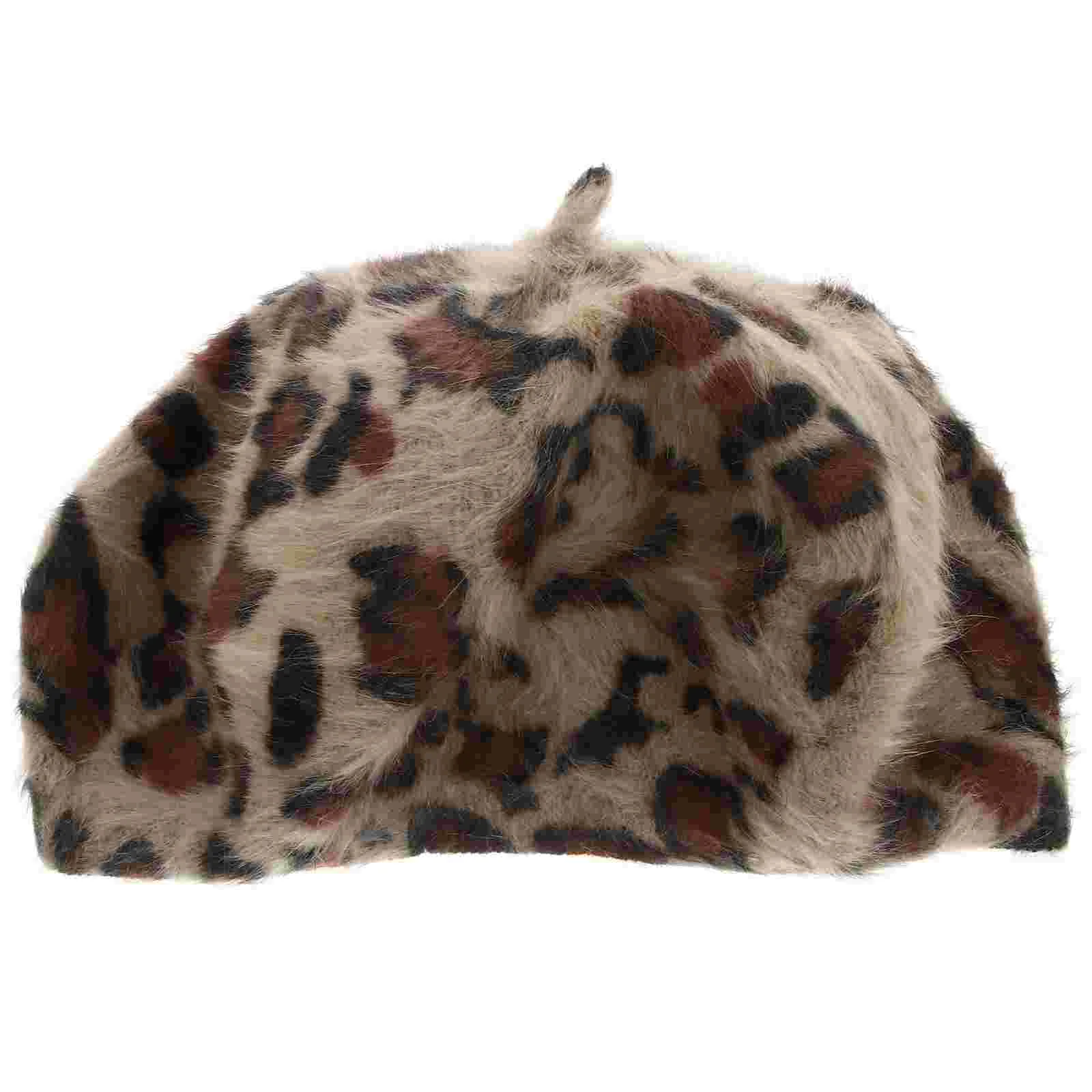 

Leopard Print Beret French Hat Women Berets Rabbit Fur Lady Autumn Women's Cap