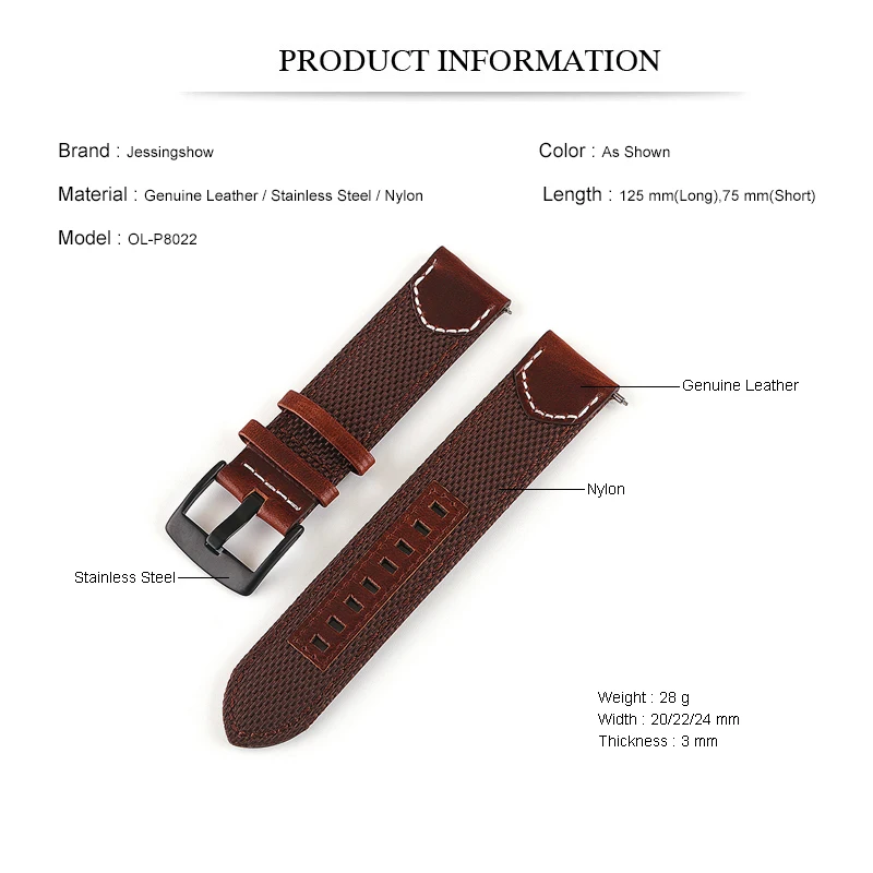 Nylon Cowhide Double Sided Vintage Watch Straps Green Watchbands Replacement Strap for Watch Accessories 20mm 22mm 24mm