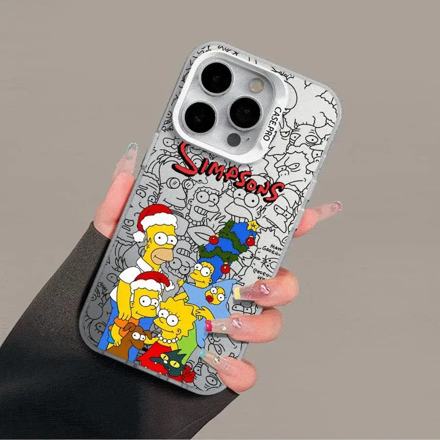 Colored Silver Case for Apple iPhone 11 13 15 Pro Max 12 14 XR X XS Shockproof Protective Phone Cover Christmas Funny Simpsons