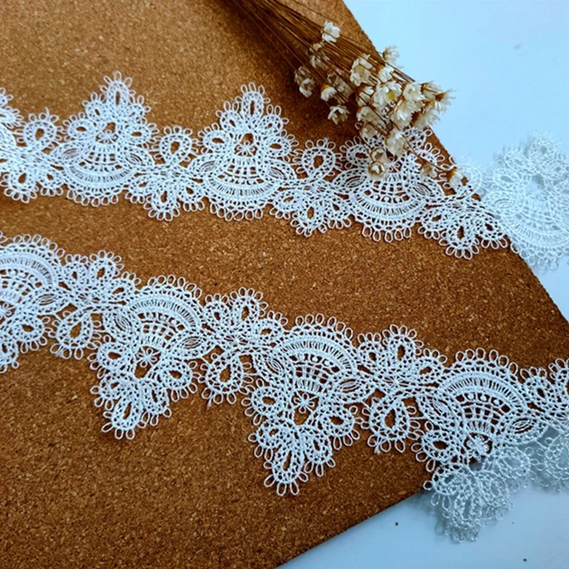 2 ярда белая Цветочная вышивка кружевная отделка ткань для свадебного платья