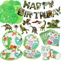 dinosaur party balloons disposable tableware set dino paper plate cup napkin supplies kids happy birthday cake topper decoration