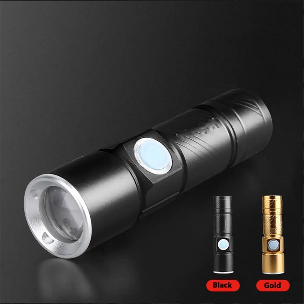 

Led Mini Flashlight 3 Modes Portable Telescopic Zoomable Usb Rechargeable Aluminum Alloy Torch With Bottom Magnet