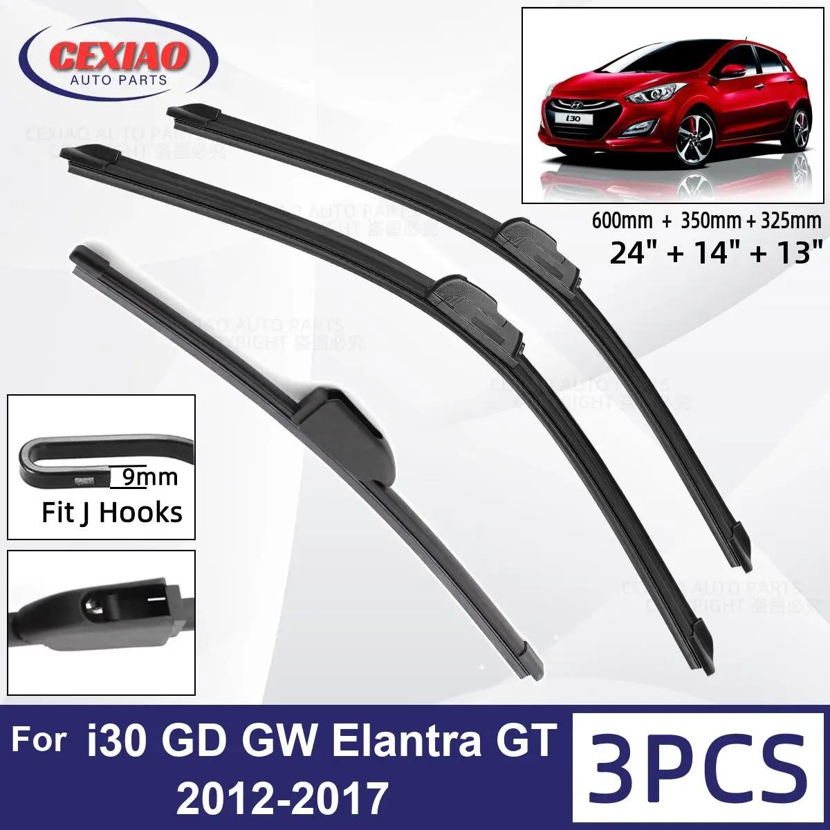 

Щетки стеклоочистителя для Hyundai i30 GD GW Elantra GT 2012-2017, мягкие резиновые стеклоочистители для лобового стекла, 24 дюйма + 14 дюймов + 13 дюймов