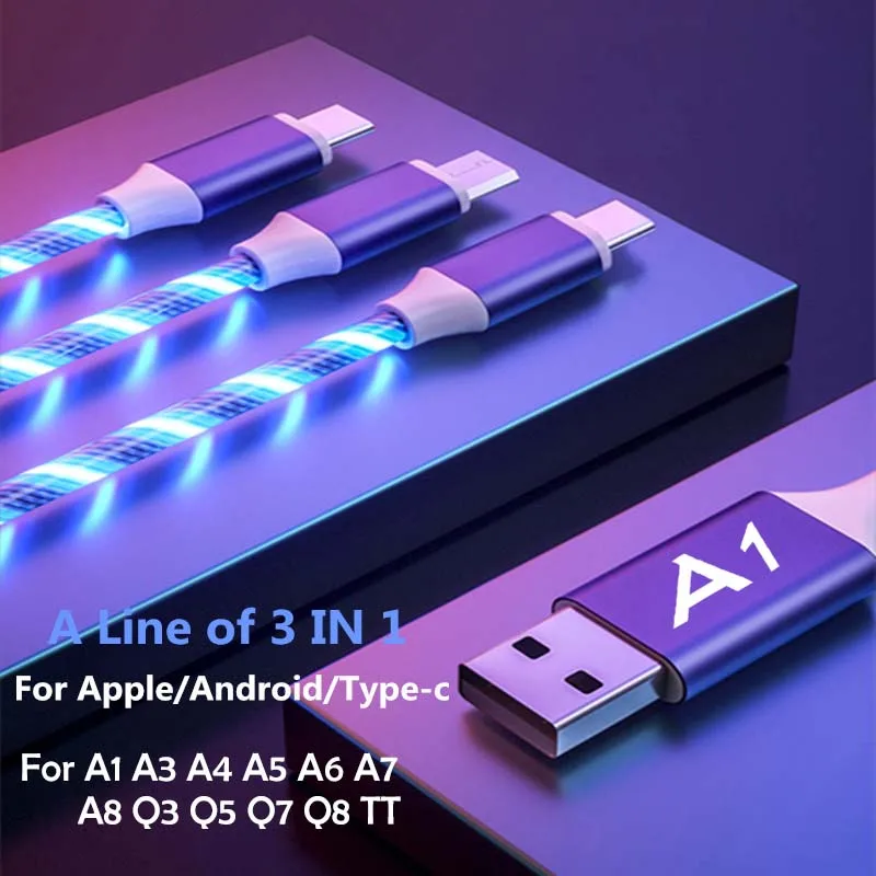 Автомобильный Стайлинг 3 в 1 Type C Lightning Micro USB кабель для быстрой зарядки audi A3 A4 A5 A6 A7