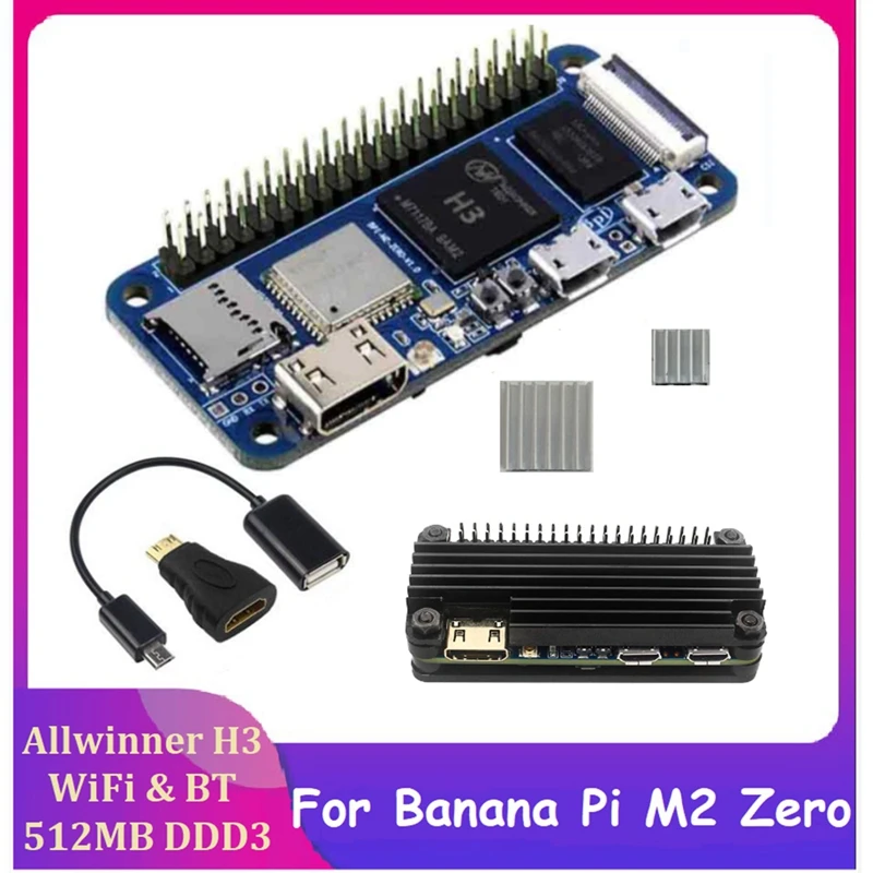 

Development Mainboard +Aluminum Case+512MB Allwinner H3 +USB Cable+Heatsinks Quad Core For Banana Pi BPI-M2 Zero