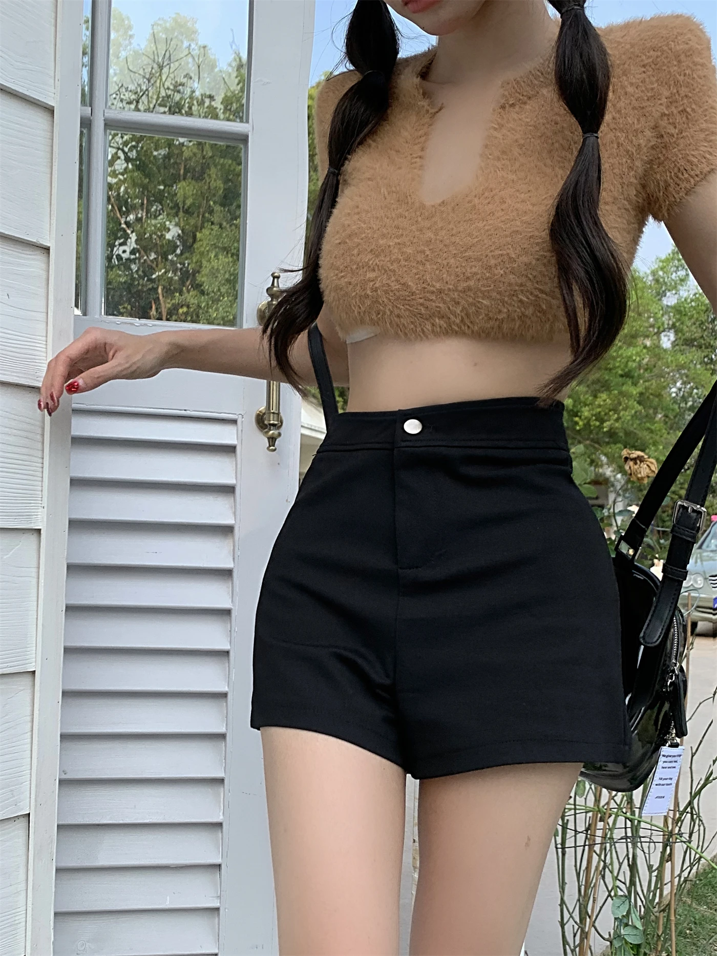 Black High Waist Stretchy A-line All Match Shorts for Women Summer Elegant Chic Tender Skinny Hot pants Ladies Sexy Korean Short