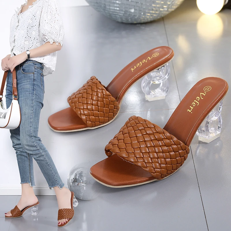 

Open Toe Fashion Weave Womens Sandals All Match Roman Shoes Clear Heels Summer Female Luxury Party Zapatos De Mujer Plataforma