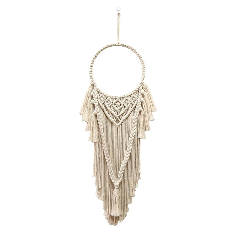 

Nordic Bohemian Macrame Wall Hanging Circle Tapestry Beige Hand-Woven Tassel Home Bedroom Backdrop Wall Art Decoration