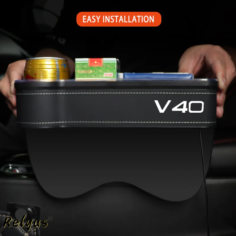 

Car Seat Crevice Storage Box Colorful Atmosphere Lamp for Volvo V40 V 40 USB Charging Car Seat Gap Filler Organizer Accessories