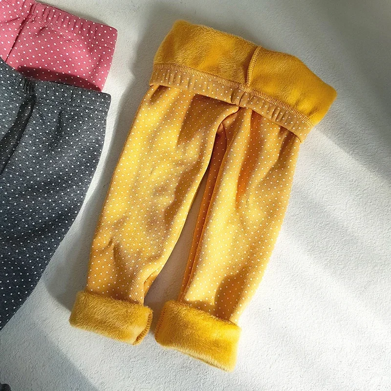Детские флисовые леггинсы зимние теплые хлопковые штаны в горошек для девочек