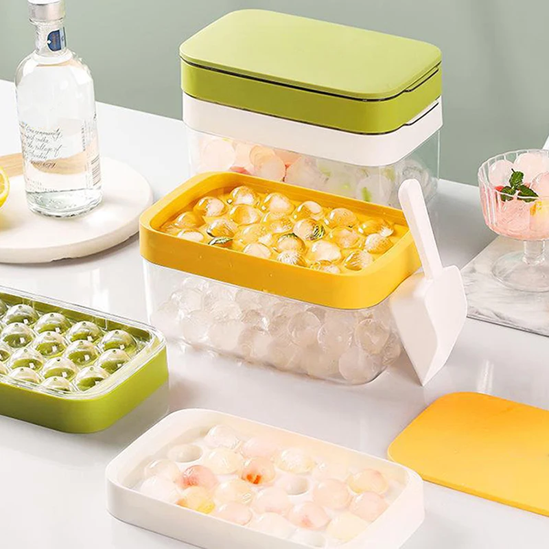 

C2 Round Ice Cube Tray with Storage Box Creative Quick Release Ice Cube Molds Party Bar Kitchen Square Container Cold Drink Set