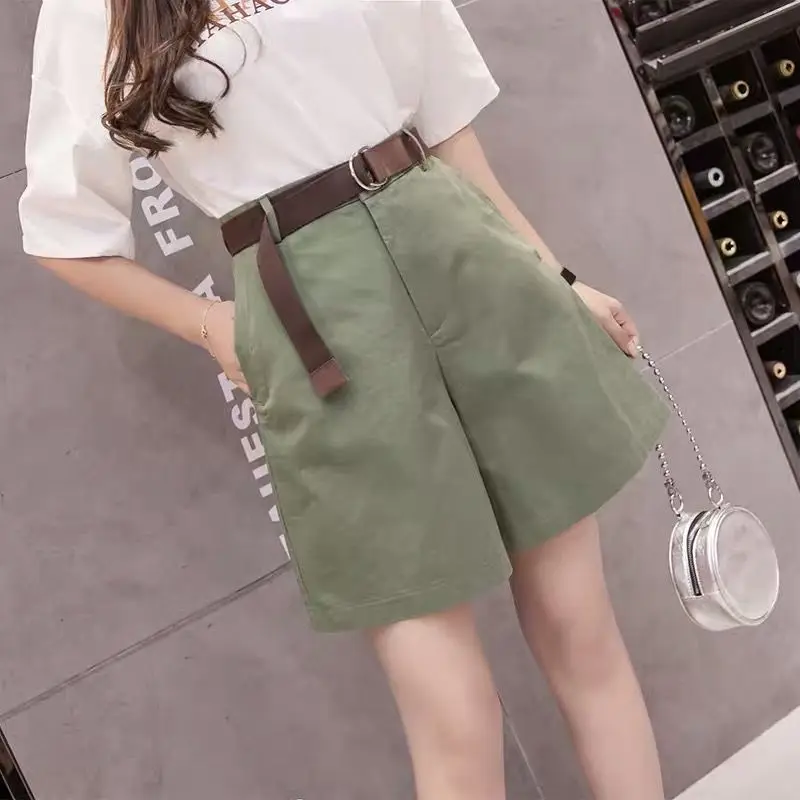 

2022 Women's Summer New Fashion Loose Wide-leg Shorts Female Casual Solid Color Shorts Ladies High Waist Pockets Shorts Q18