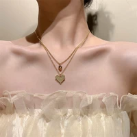 temperament gold inlaid rhinestone heart pendant necklace for women fashion double clavicle chain necklace morocco jewelry
