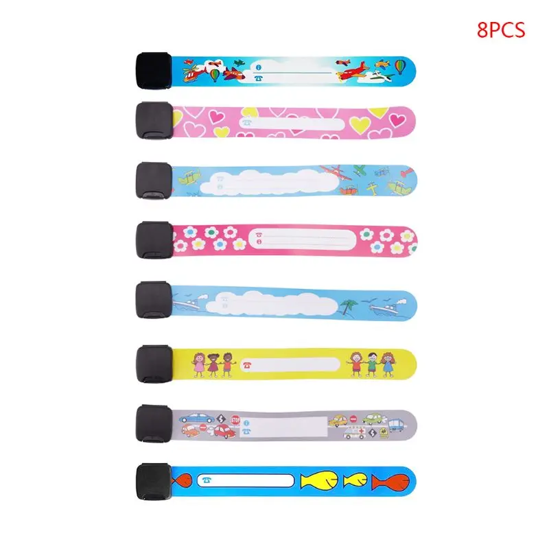 

Reusable Child Safety ID Bracelets Waterproof Adjustable Travel ID Wristbands for Kids One Size Fits All Pack of 8