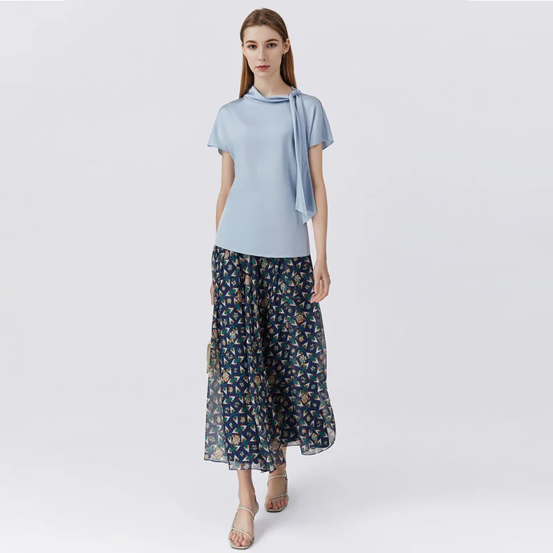 Блузка женская шифоновая атласная Повседневная рубашка из вискозы с коротким