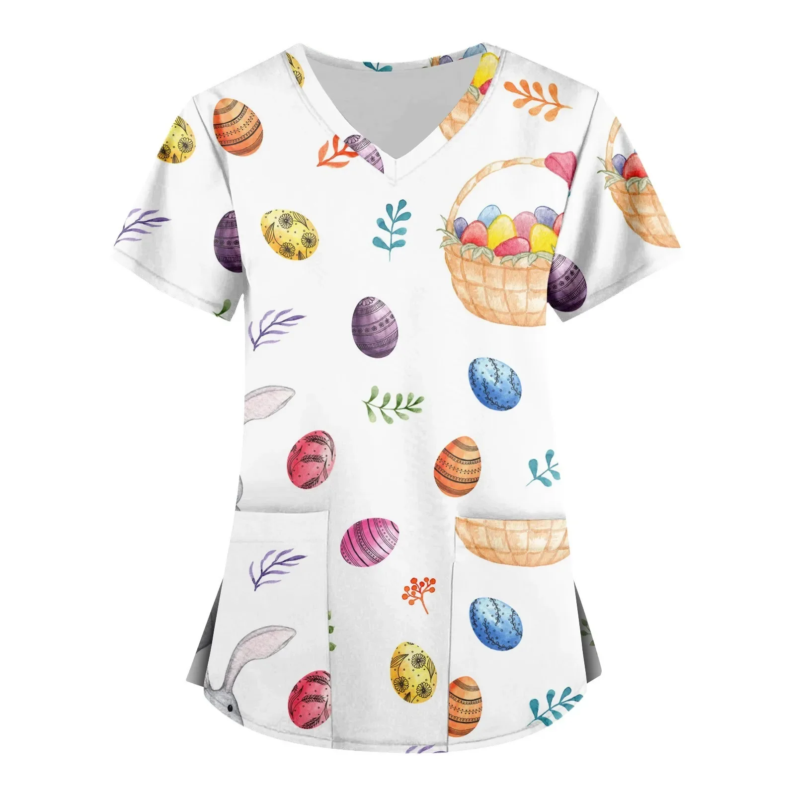 Женская рабочая одежда модные топы с V-образным вырезом и коротким рукавом