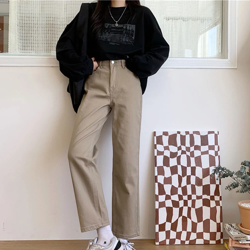 

5XL Jeans Women Vintage High Waist Straight Slim Denim Trousers Spring Autumn Korean Style Baggy Fashion All-match Chic