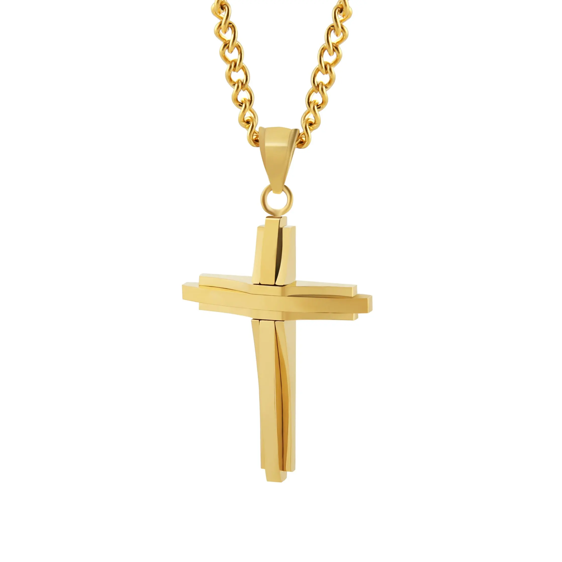 HZMAN Мужская цепочка из полированной нержавеющей стали с серебряным крестом 24