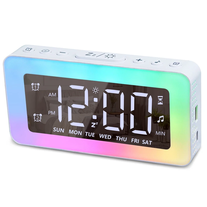 S For Bedrooms Mirror Clock With 8 Rgb Atmosphere Light Dual Alarms 3 Alarm Modes Snooze Sleep Aid Timer
