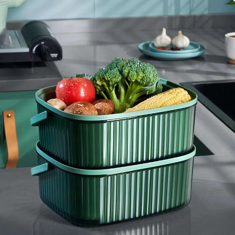 

2-in-1 Kitchen Washing Basket for Fruit Vegetable PP Large Sieve Bowl Sets Double Layer Detachable Drain Box with Handle Kitchen