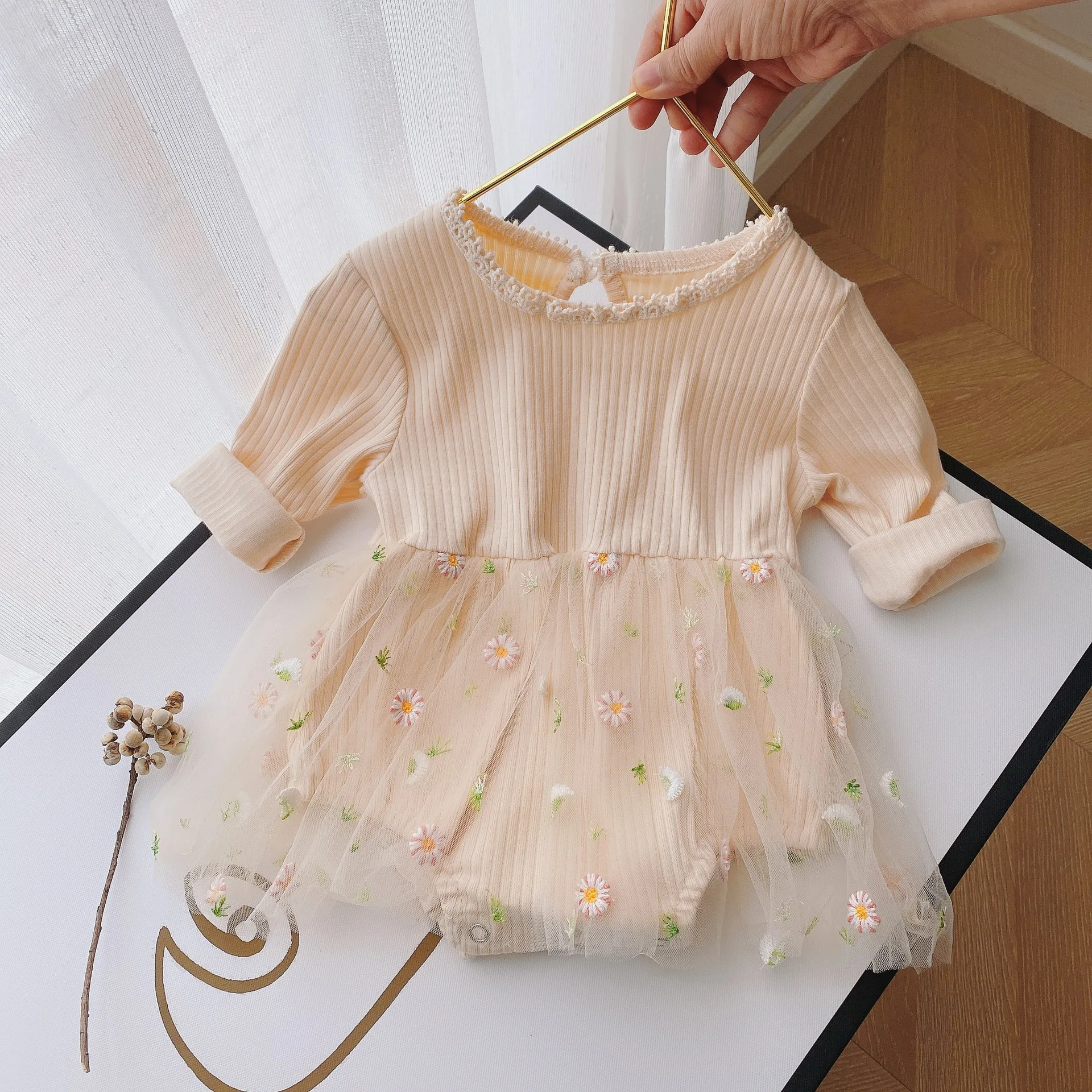 

Newborn Baby Girls Clothes Lace Bodysuit Tiered Flower Tutu Cotton Long Sleeve Patchwork Casual Outfits 0-18M