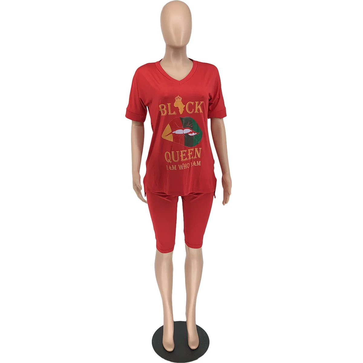 Plus Size 2 Piece Set Women Fashion Lip Print Short Sleeve Cop Top Pants Shorts Sets Jogging Tracksuit Wholes 3xl 4xl 5xl 6xl