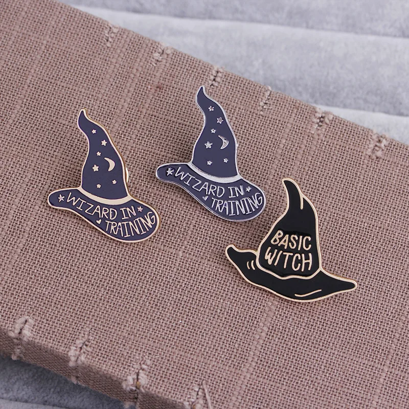 

Wizard Training Basic Witch Hat Pins Brooch Lapel Badges Men Women Fashion Jewelry Gifts Collar Hat