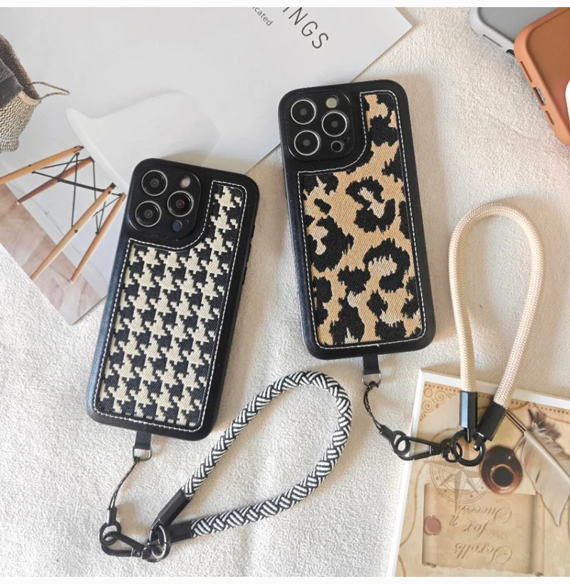 Фото Fashion Leopard Print Lanyard Series,All Inclusive Anti Drop,Lens Protection Phone Case For IPhone16,15,14 Plus,13,12,11 Pro Max №2