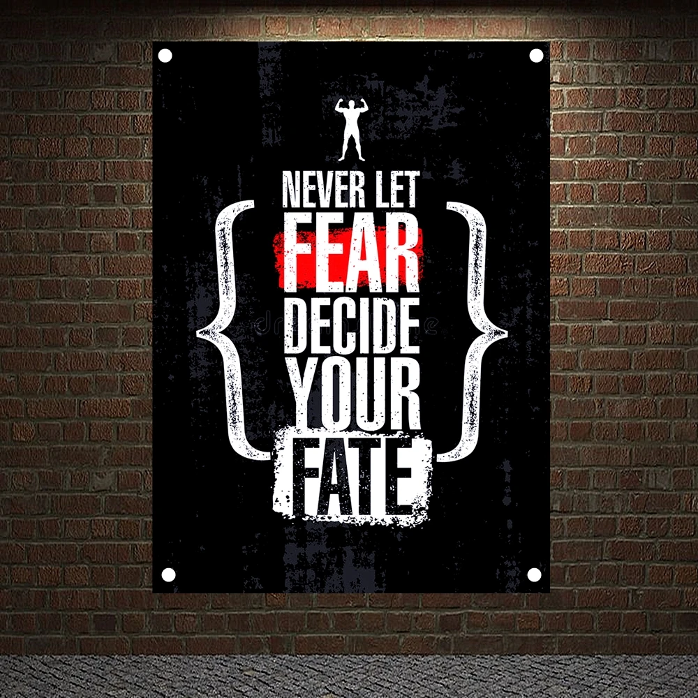 

NEVER LET FEAR DECIDE YOUR FATE Motivational Workout Posters Exercise Bodybuilding Banners Wall Art Flag Tapestry Gym Wall Decor