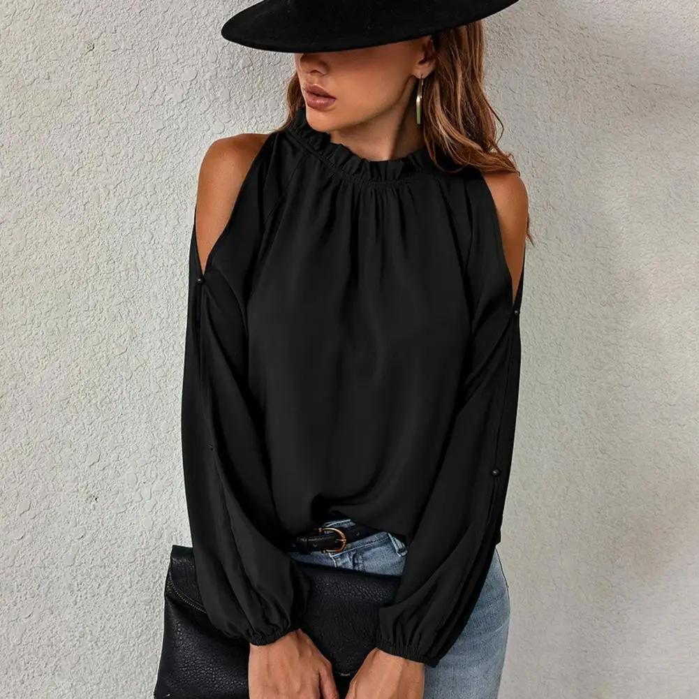 

Pullover Blouse Long Sleeve Loose Top Hollow Cold Shoulder Pullover Top