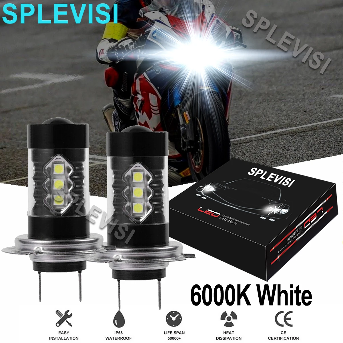 

2PCS 6000K Bright White 80W LED Motorcycle Headlight Bulbs Kit For BMW K1200 K1300 K1600 R1100 R1200