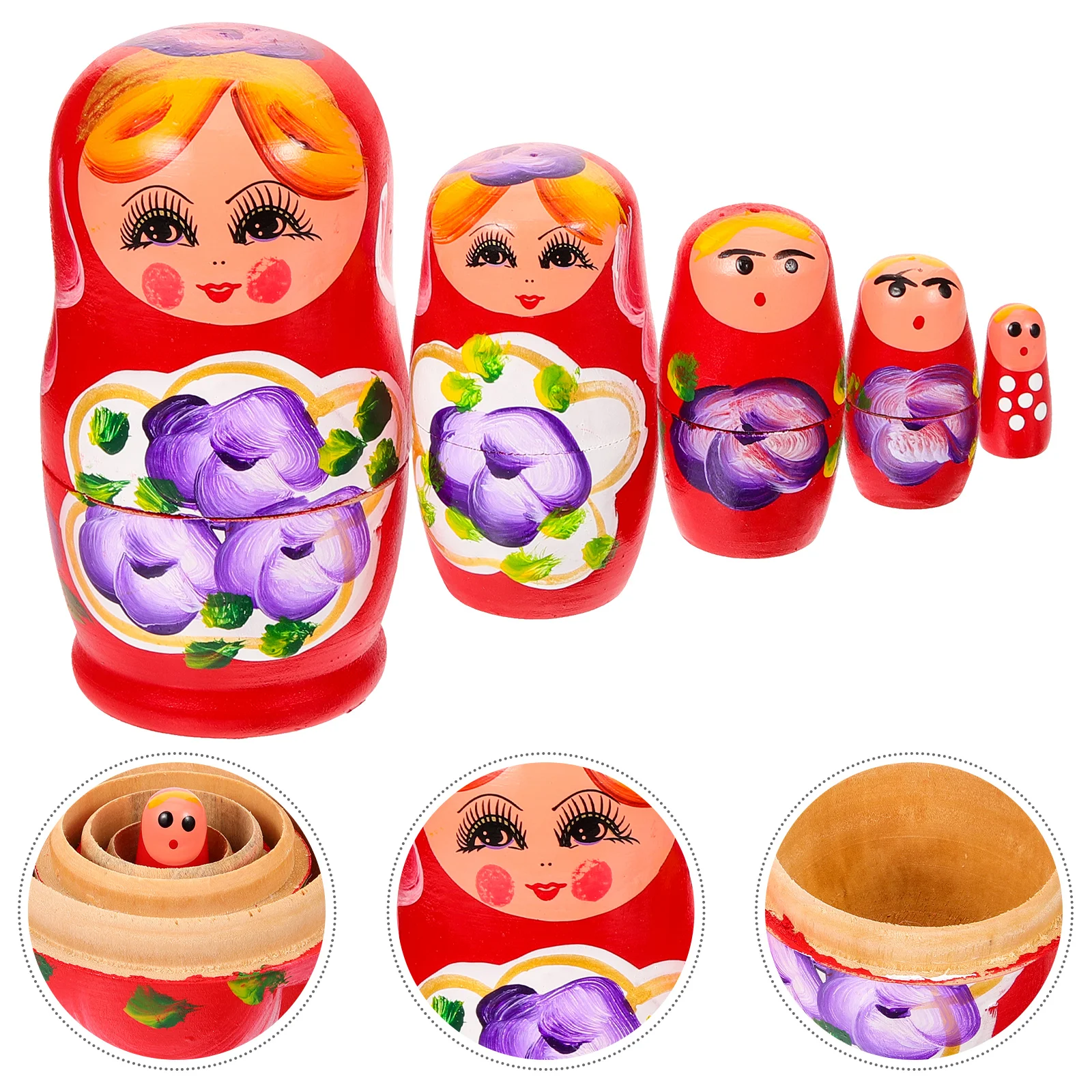 

Matryoshka Toy Wooden Nesting Russian Style Household Color Painted Girls Dolls Baby Travel
