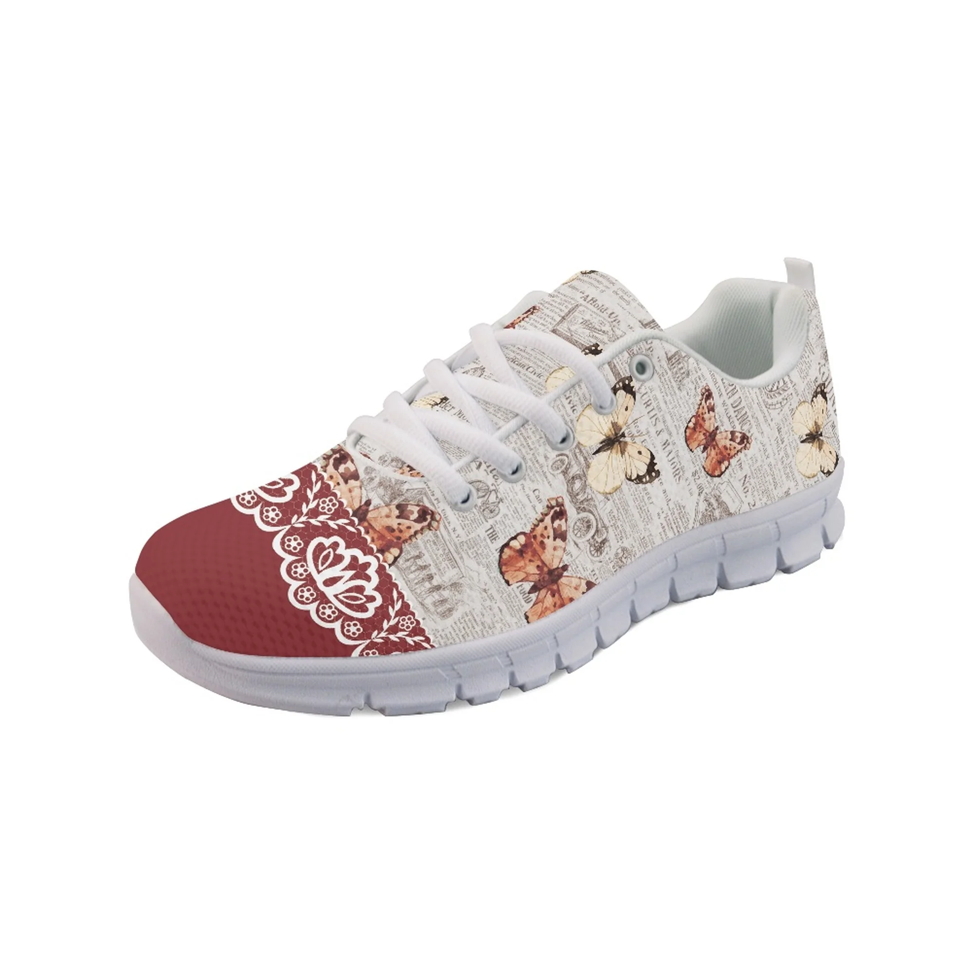 Yikeluo Autumn Winter Comfort Casual Sneaker Butterfly Pattern Art Design Women Lace-up Flat Shoes Ladies Zapatillas Mujer