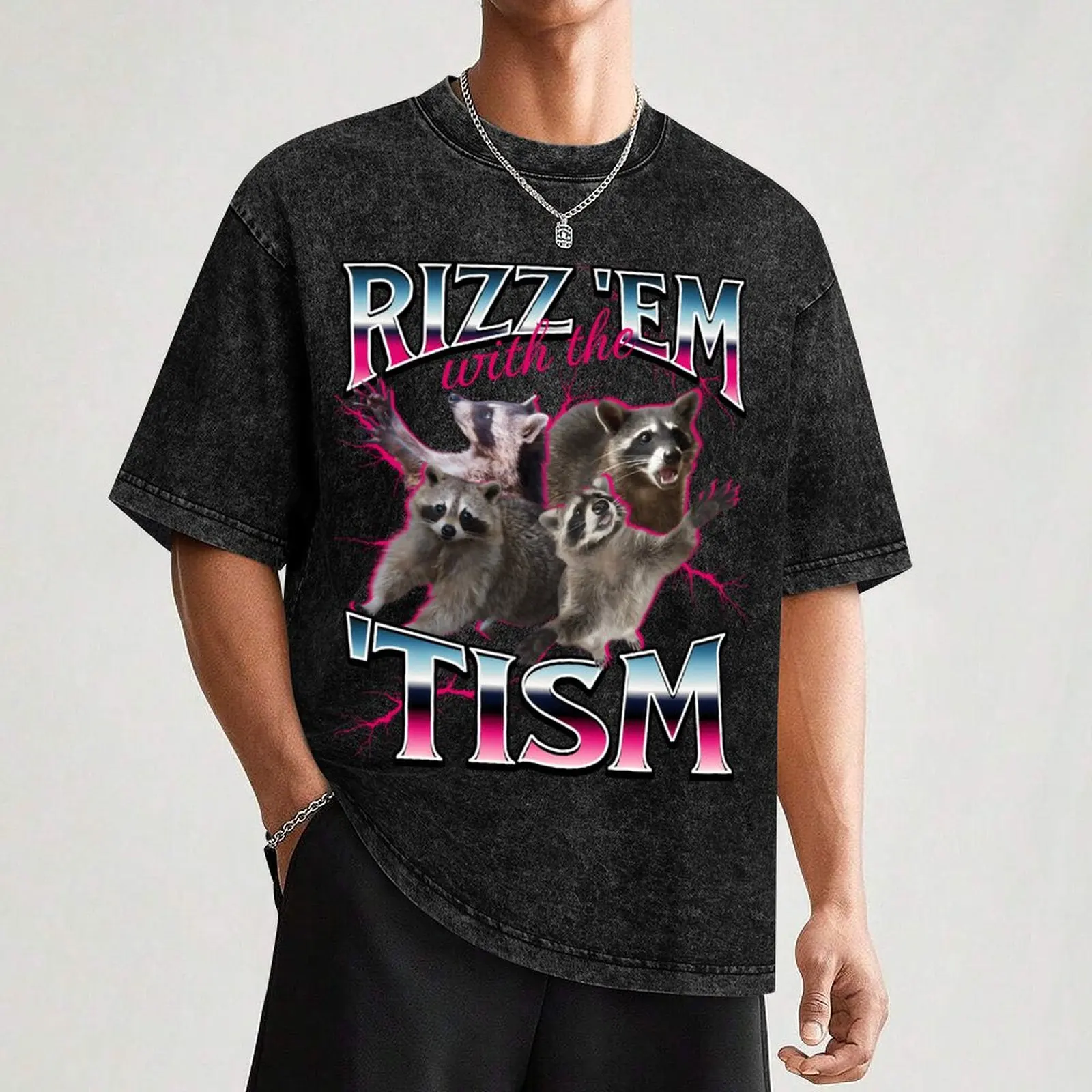 Фото Футболка Rizz Em With The Tism Meme, базовая футболка больших размеров с короткими рукавами №3