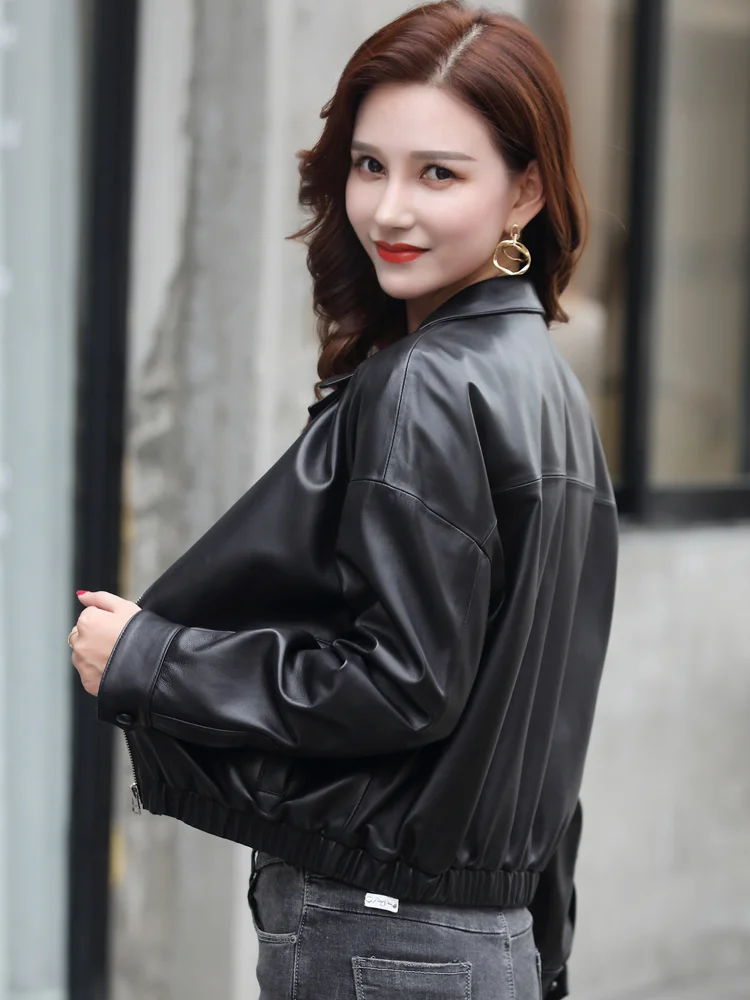 

2023Leather jacket,Fashion Real Sheepskin Leather Jackets Women Spring Autumn Woman Jacket Korean Simple Coat Female Jaqueta De