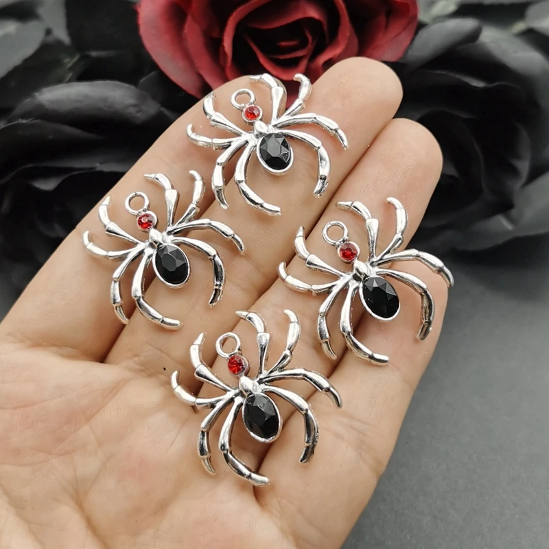 5 шт. античный серебряный цвет Хэллоуин кровь красный паук амулеты кулон