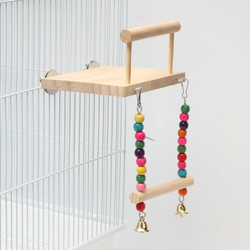 

Деревянная подставка X7AB для птичьего окуня, тренировочная платформа из натурального дерева, разноцветные шарики, качели, игрушка для мален...