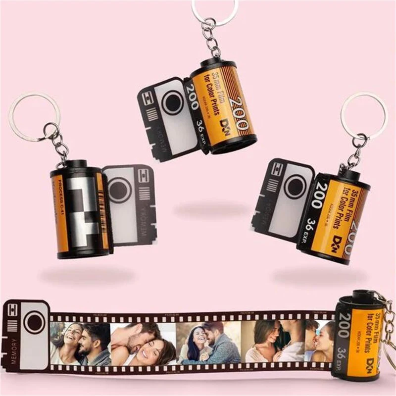 5Pcs/10Pcs/15Pcs Photos Film Roll keychain Couple Gifts DIY Photo Text Albums Keyrings Custom Valentine's Day Lover Present