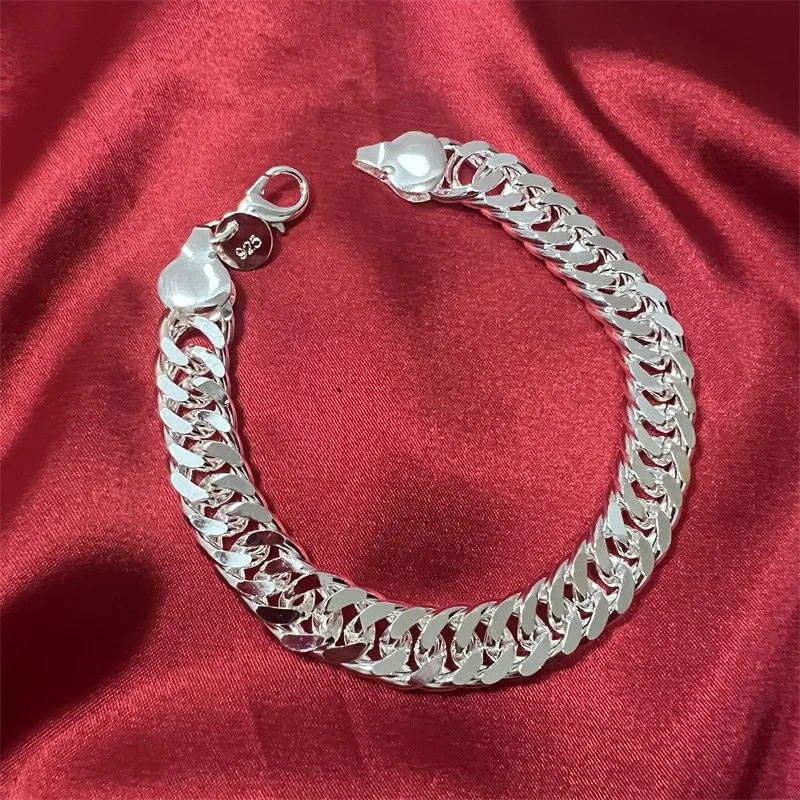 

Noble 925 Sterling Silver Square Solid Chain Bracelet For Women Men Charm Party Gift Wedding Fashion Jewelry Free Shipping