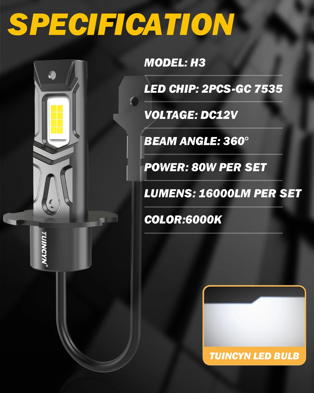 Лампа для фар головного света TUINCYN 2x H3 противотуманная фара Canbus без ошибок