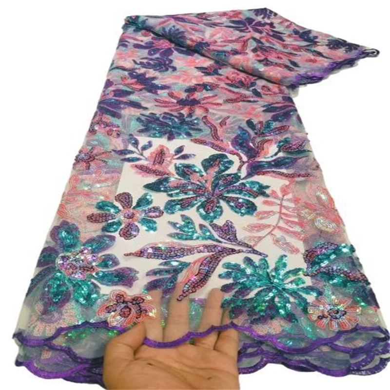 

Multicolor Fashion Sequence African Lace Fabric 5 Yards High Quality Laser Sequins Mesh Laces Nigerian Wedding Luxury Fabrics