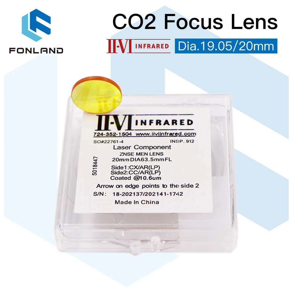 

II-VI INFRARED CO2 Laser Focus Lens Dia.19.05mm 20mm FL 38.1/50.8/63.5/76.2/101.6 mm For CO2 Laser Cutting Machine Lenses ZnSe