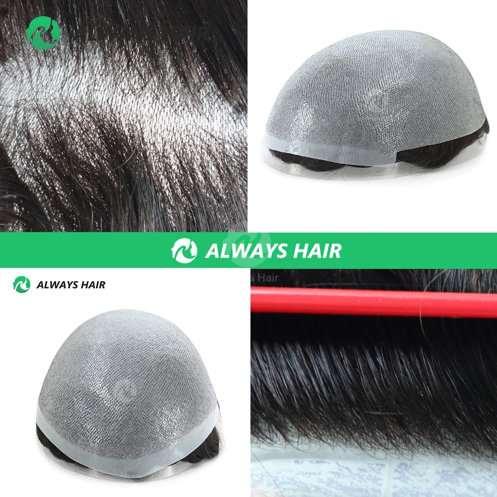 Alwayshair - Invisible Super Thin Skin Men Toupee 0.04-0.05 mm Front V-looped Indianl Human Hair System Wholesale for Men