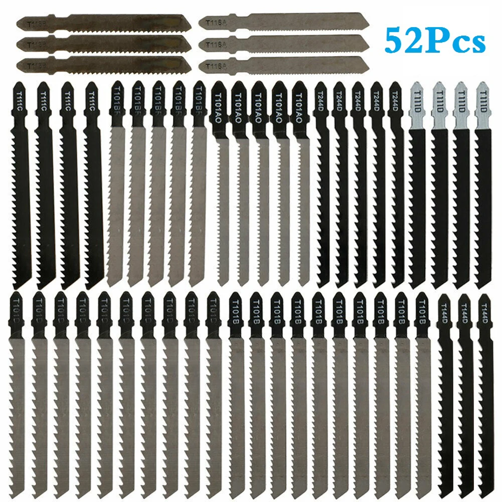 

52 Pcs Jigsaw Blades Set 76/83/100MM Length W/ T-Shank Metal Wood Assorted Blades For Bosch Cutting Tools