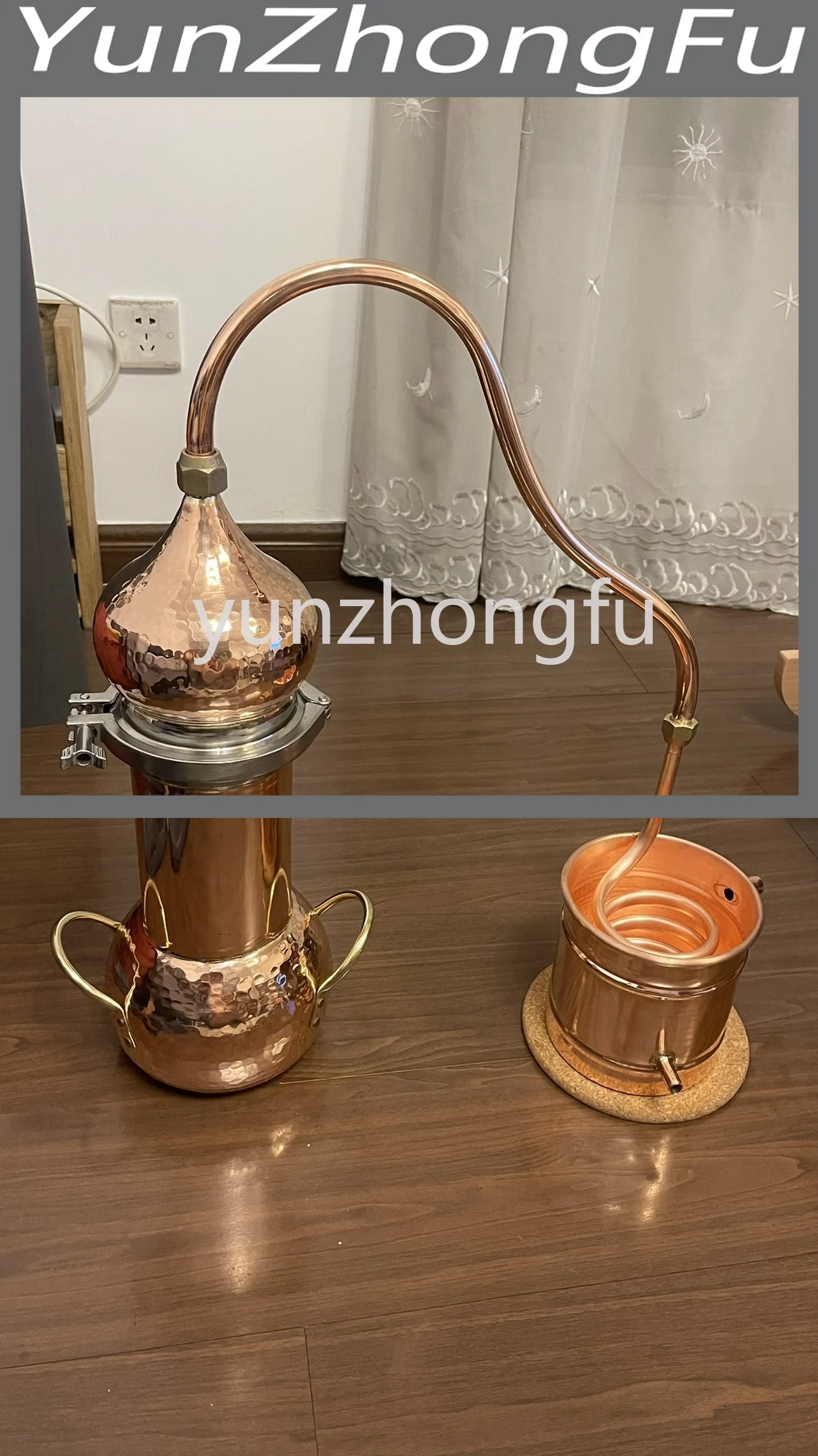 

2 л медный дистиллятор ручной работы, чистый цветок, фотохромный станок для приготовления на пару вина, медная рукоятка