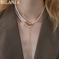 bilandi fashion jewelry multi layer pendant necklace 2022 new trend elegant simulated pearl necklace for girl lady gifts