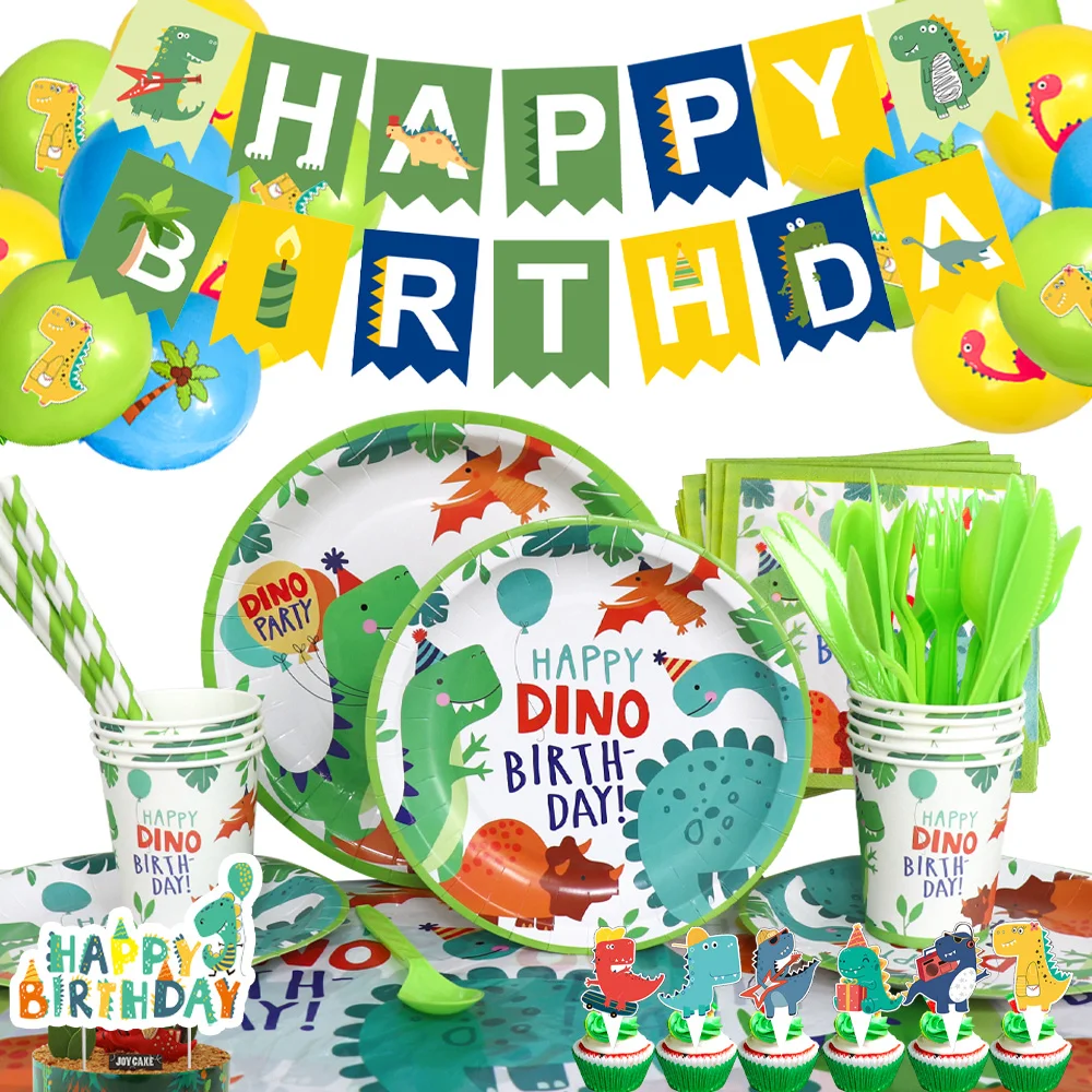 

Dino Party Supplies Dinosaur Balloons Disposable Tableware Set Kids Boy Birthday Party Decoration Jungle Dinosaur Theme Party