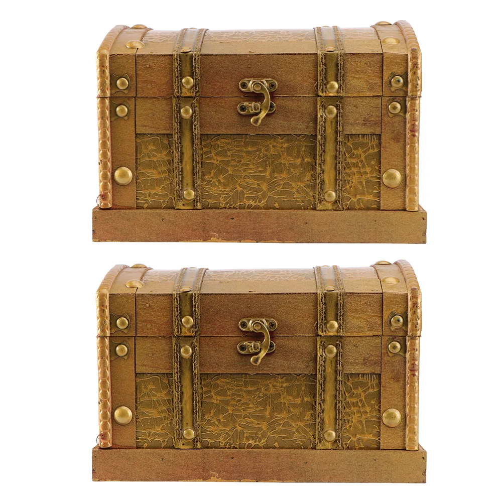 

Box Treasure Wooden Pirate Jewelry Vintage Wood Trinket Storage Lock Metal Containers Craft Keepsake Coin Money Bank Organizer
