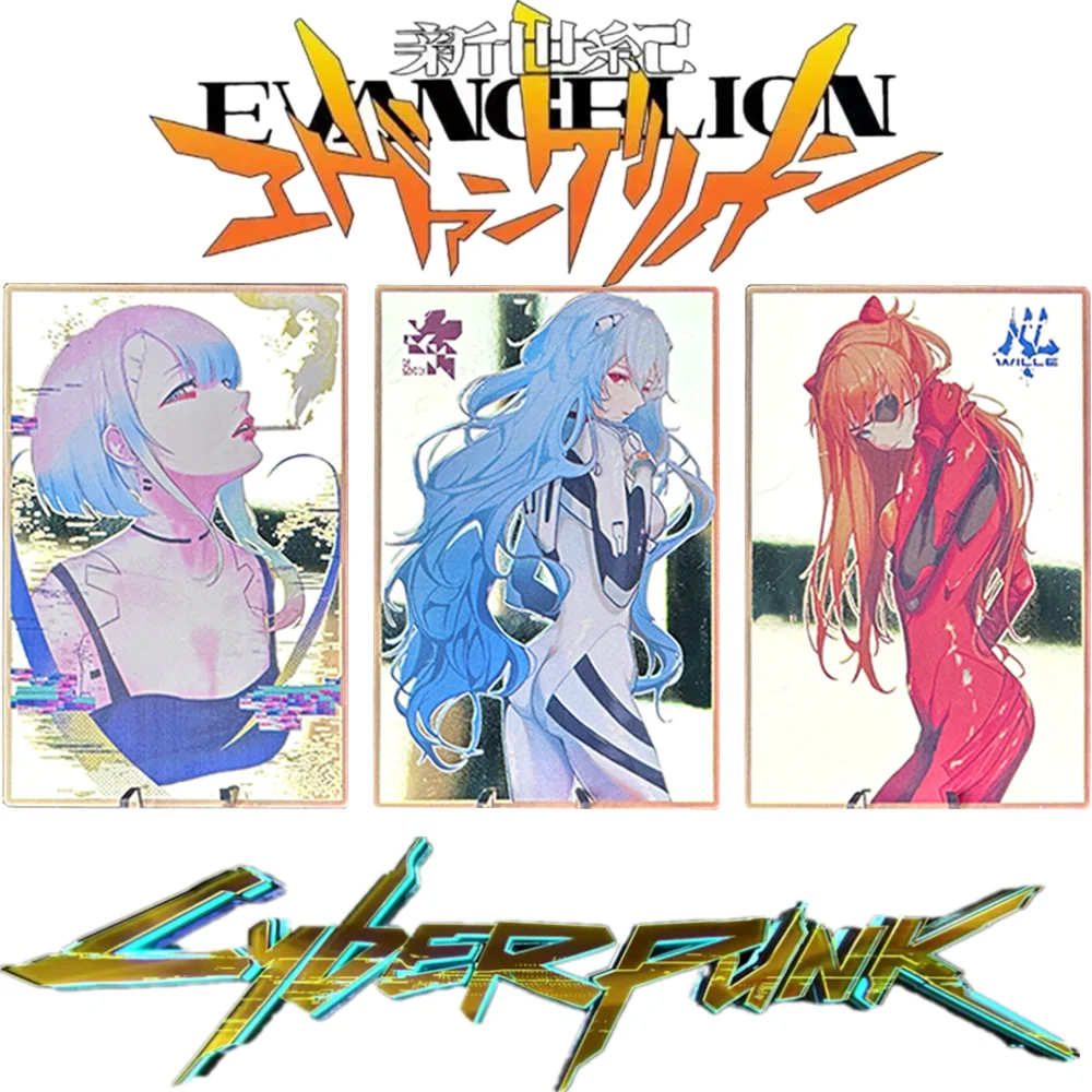 

Эва киберпанк золотые металлические двойные зеркальные карты Ayanami Ray Asuka Langley Люси Аниме игровой периферический редкая коллекция