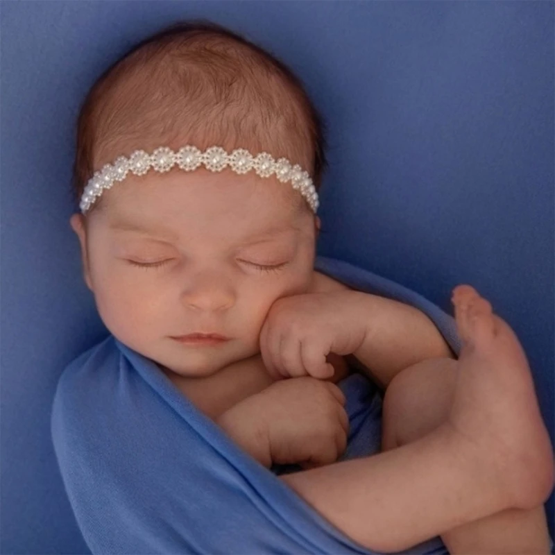 

Infant Headdress Flower Pearl Headband for Baby Girls White Pearl Chain Hairband Newborns Shower Gift Photoshoot Props A2UB